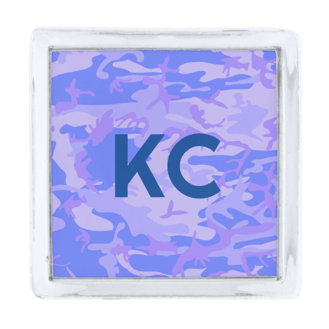 Camouflage Pastel Blue Abstract Pattern Silver Finish Lapel Pin (Front)