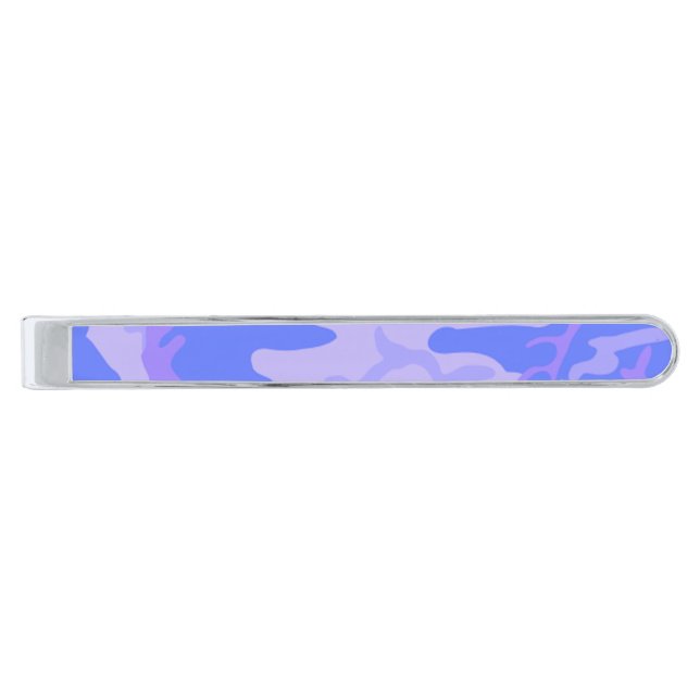 Camouflage Pastel Blue Abstract Pattern Silver Finish Tie Bar (Front)