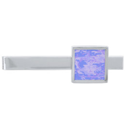 Camouflage Pastel Blue Abstract Pattern Silver Finish Tie Bar