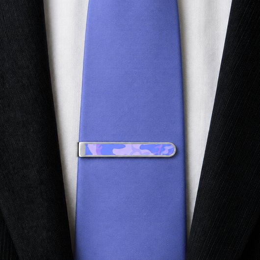 Camouflage Pastel Blue Abstract Pattern Silver Finish Tie Bar
