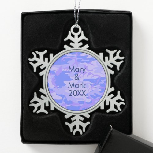 Camouflage Pastel Blue Abstract Pattern Snowflake Pewter Christmas Ornament