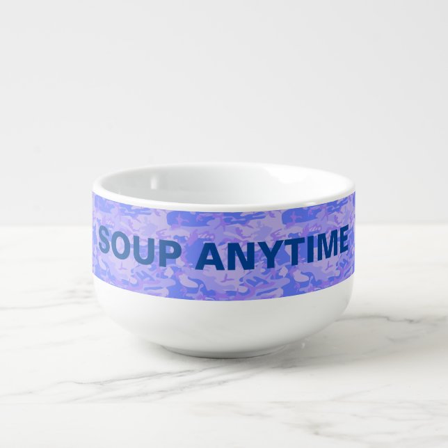 Camouflage Pastel Blue Abstract Pattern Soup Mug (Front)