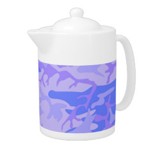 Camouflage Pastel Blue Abstract Pattern Teapot