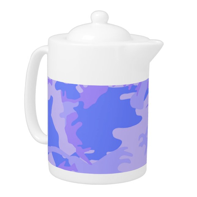 Camouflage Pastel Blue Abstract Pattern Teapot (Left)