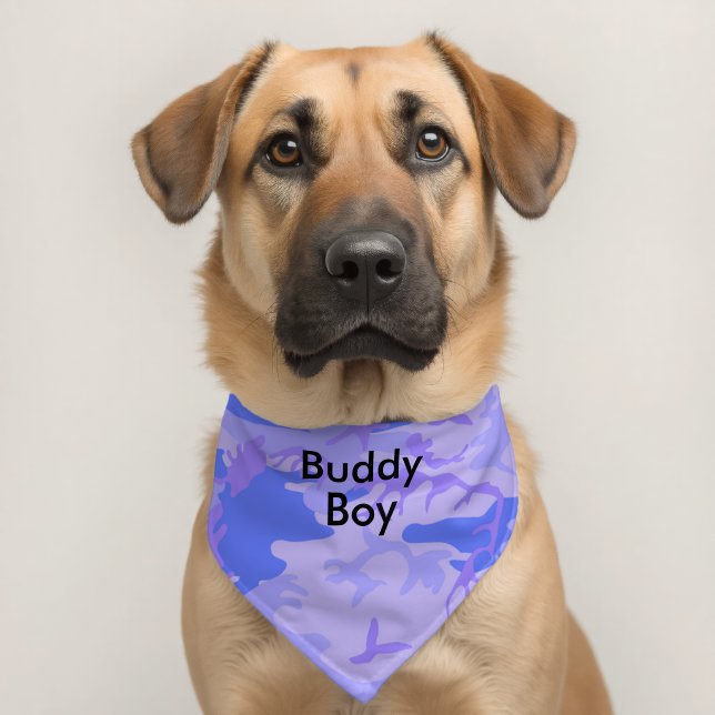 Camouflage Pastel Blue Abstract Pet Name Bandana Collar (Dog 2)