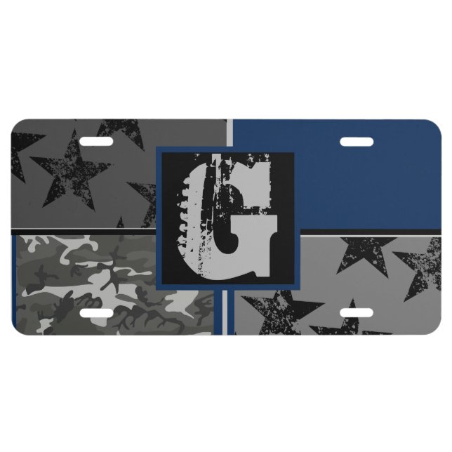 Camouflage Patriotic Stars Stripes Truck Car License Plate (Front)