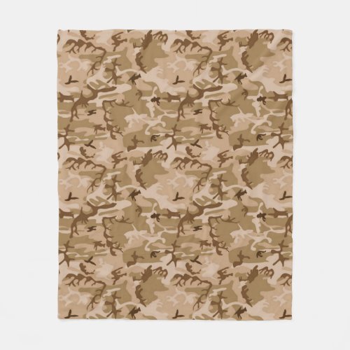 Camouflage Pattern Desert Tan and Brown  Fleece Blanket
