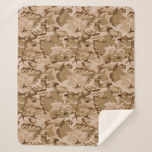 Camouflage Pattern Desert Tan and Brown  Sherpa Blanket