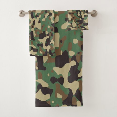 Camouflage Pattern Green Army Fatigue Design Bath Towel Set
