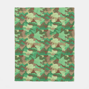 Camouflage Pattern, Green, Brown and Tan Fleece Blanket