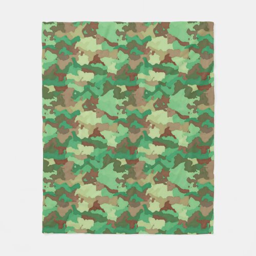 Camouflage Pattern Green Brown and Tan   Fleece Blanket