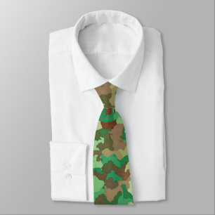 Camouflage Pattern, Green, Brown and Tan Neck Tie