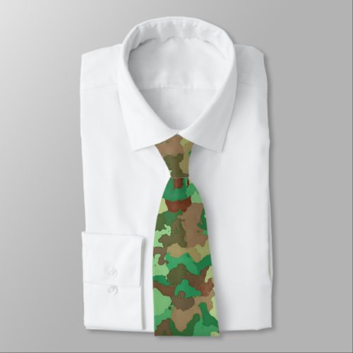 Camouflage Pattern Green Brown and Tan Neck Tie