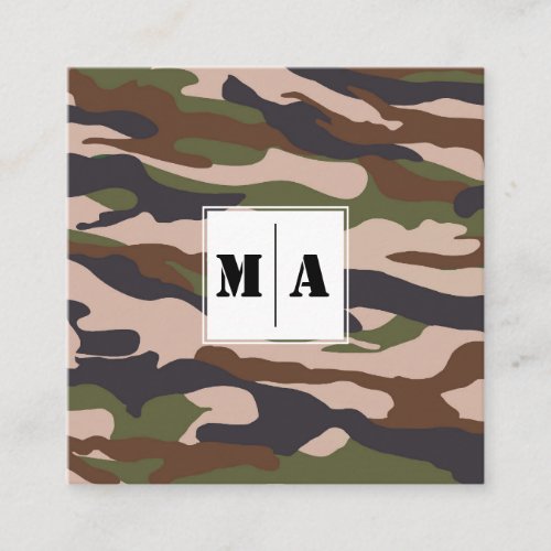 Camouflage Pattern Green Brown Beige Square Business Card