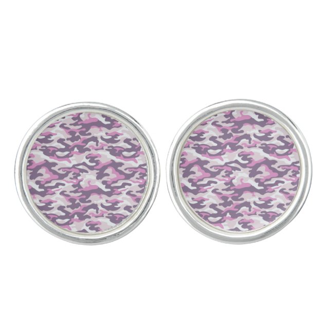 Camouflage Pattern in double Gray and Pink Cufflinks (Front)
