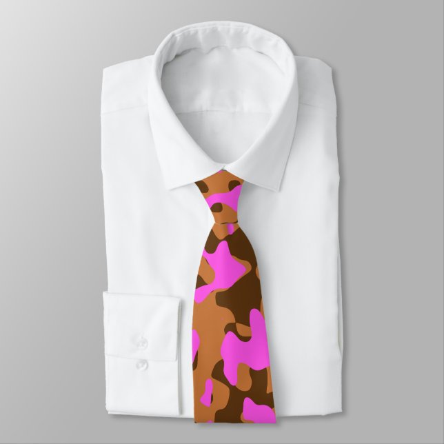 Camouflage Pattern in Tan, Pink, and Brown Neck Tie (Tied)