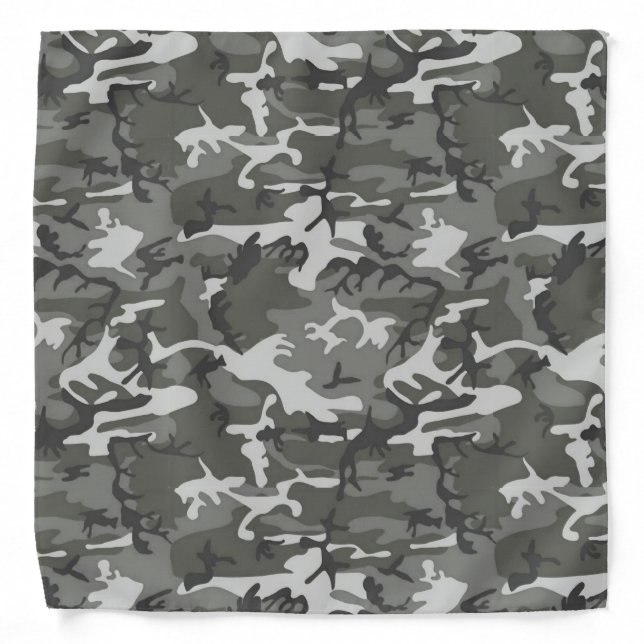 Camouflage Pattern, Shades of Gray with Black  Bandana (Front)