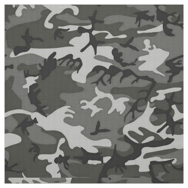 Camouflage Pattern, Shades of Gray with Black Fabric (Swatch)