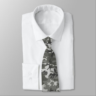 Camouflage Pattern, Shades of Gray with Black Neck Tie
