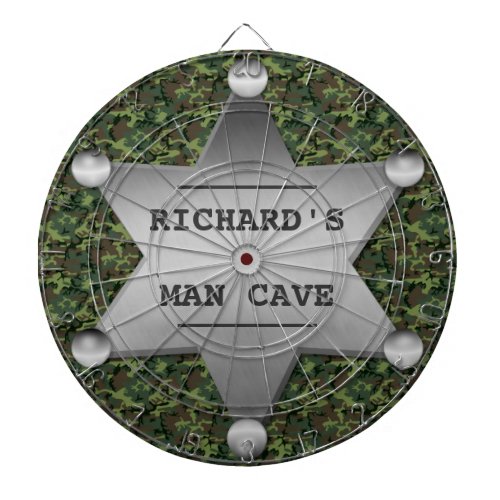 Camouflage Pattern Sheriff Name Badge Man Cave Dartboard