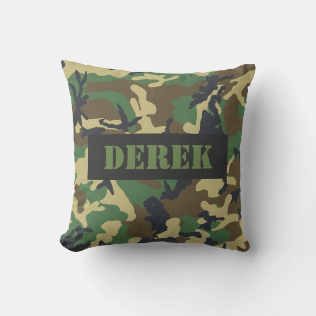 Camouflage Personalized Name Team Number Sports Throw Pillow (Front)