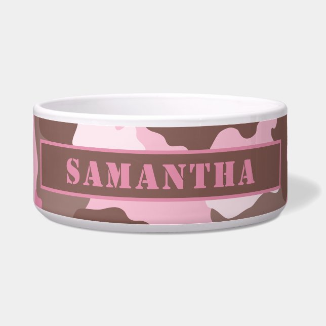 Camouflage Pink Camo Pattern Monogram Bowl (Front)