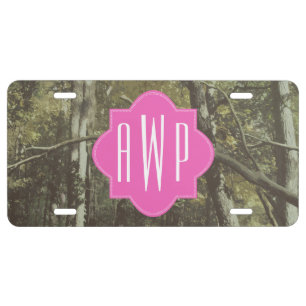 Camouflage + Pink Monogram License Plate