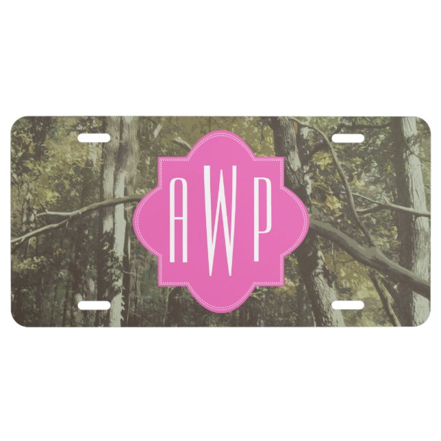 Camouflage + Pink Monogram License Plate (Front)
