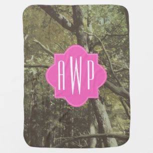 Camouflage + Pink Monogram Receiving Blanket