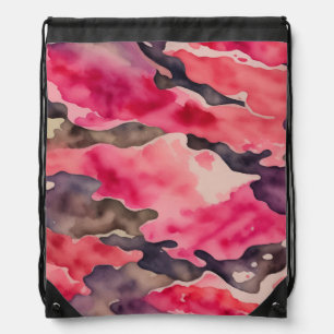 camouflage pink watercolor drawstring bag