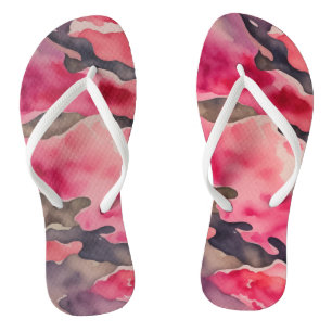 camouflage pink watercolor flip flops