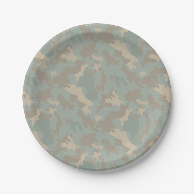 Camouflage Print Army Boys Birthday Party Supplies Paper Plates (Front)