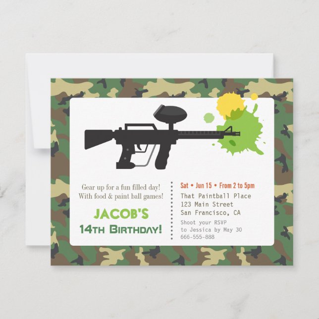Camouflage Print Paint ball Birthday Party Invitation (Front)