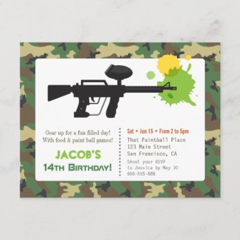 Camouflage Print Paint Ball Birthday Party Invitation by RustyDoodle at Zazzle