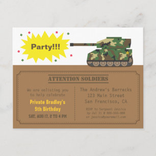 Camouflage Print Tank Boy Birthday Party Invitation