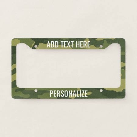 Camouflage Print With Custom Add 2 Lines Text License Plate Frame