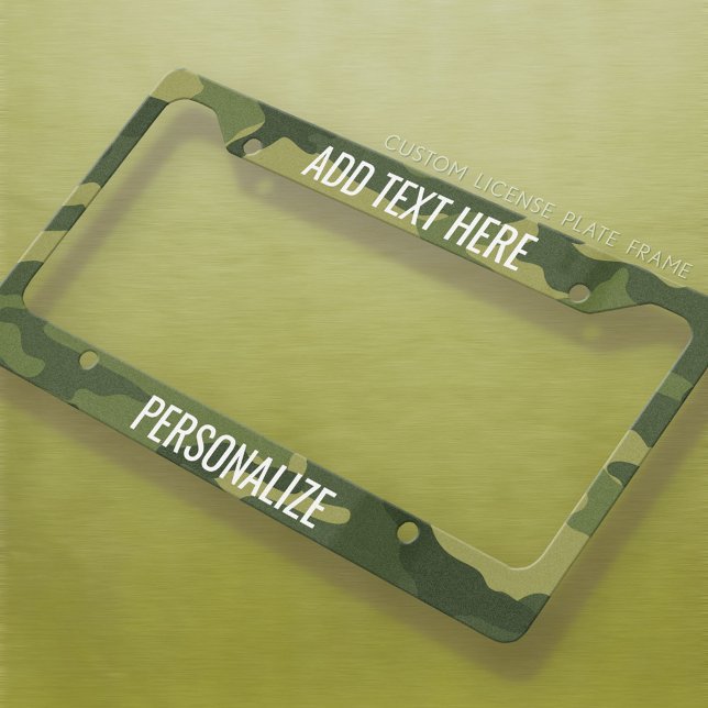 Camouflage Print with Custom Add 2 Lines Text License Plate Frame (Personalized Car License Plate Frame)
