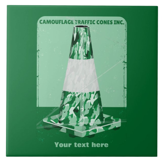 Camouflage rd cone funny traffic cone ceramic tile (Front)