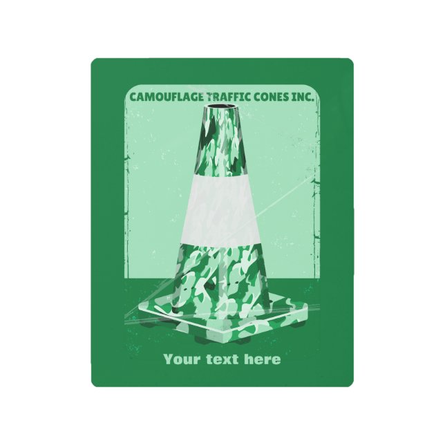Camouflage rd cone funny traffic cone metal print (Front)