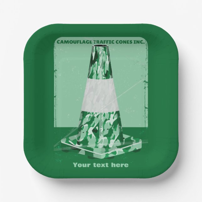 Camouflage rd cone funny traffic cone paper plates (Front)