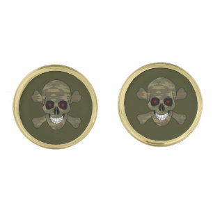 Camouflage Red Eyes Skull And Crossbones Cufflinks
