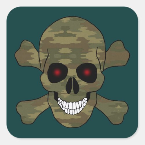 Camouflage Red Eyes Skull And Crossbones Stickers