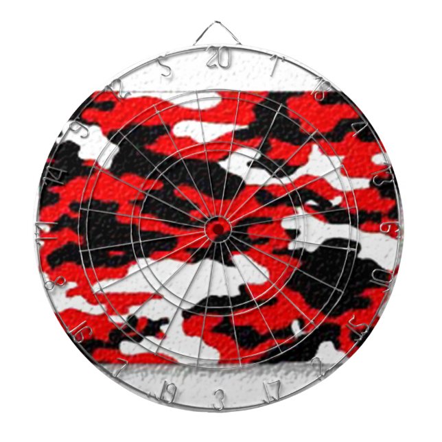 Camouflage Red Patterns Dartboard With Darts (Front)