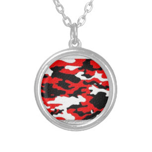 Camouflage Red Patterns Silver Plated Necklace
