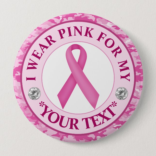 Camouflage Ribbon Breast Cancer Awareness Design Button (Front)