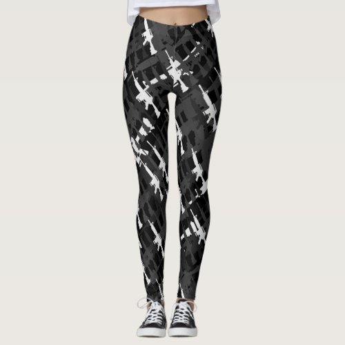 Camouflage Rifles Military Style Gun Black Camo  Leggings