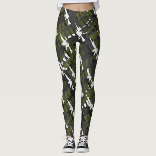 Camouflage Rifles Military Style Gun Green Camo  Leggings