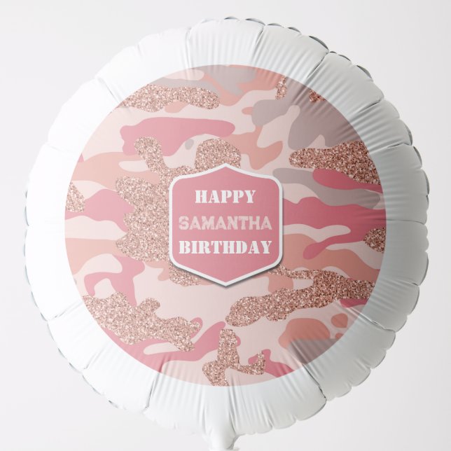 Camouflage Rose Gold Blush Pink Camo Army Birthday Balloon (Front)