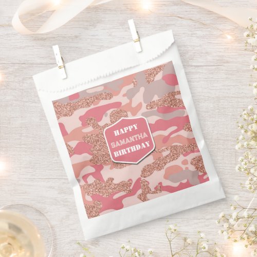 Camouflage Rose Gold Blush Pink Camo Army Birthday Favor Bag