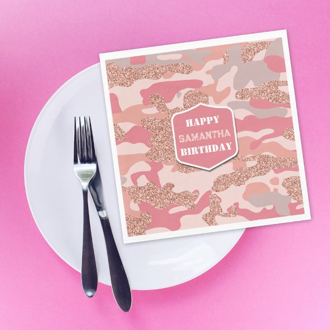 Camouflage Rose Gold Blush Pink Camo Army Birthday Napkins (Camouflage Rose Gold Blush Pink Camo Army Birthday Napkins)